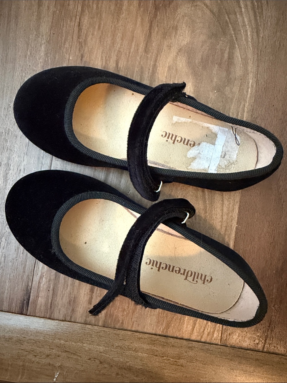 Children's Black Velvet Mary Jane Dress Shoes with Strap